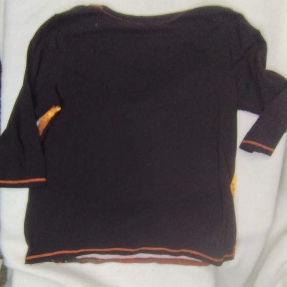 Halloween Pumpkin Rhinestone Top – Ongue Casual L Black 3/4 Sleeve Fall Shirt - Picture 9 of 9